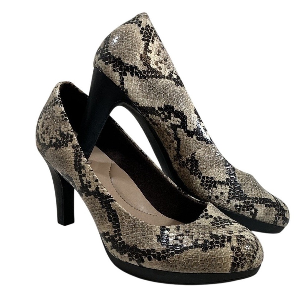 Clarks Adriel Viola Ultimate Comfort Snakeskin Platform Pumps Grey Black 7W